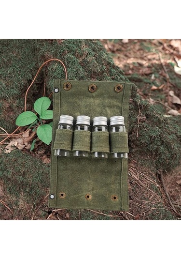 Pazly Kamp Baharat Kutusu Seti - Cam Kavanozlar, Koyu Yeşil Renk Koyu Yeşil