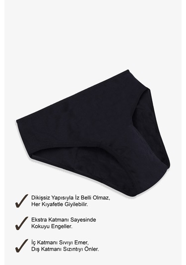 2 Adet Siyah Yıkanabilir Regl Peroid Destek Külodu 5300-a2 Siyah