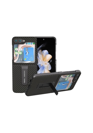 Samsung Galaxy Z Flip5 Abeel Karbon Fiber Doku Koruyucu Telefon Kılıfı Tutucu