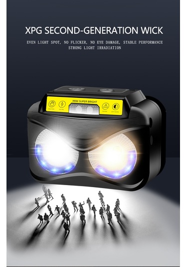 Led Ni Far Xpg+cob Sarı Işık Güçlü Usb Şarj Edilebilir Sensörlü Far Siyah