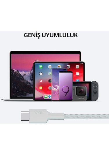 Aukey Cb-cd45-wh Pd Naylon Örgülü Type-c Type-c Şarj Kablosu 0.9m