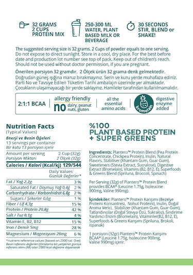 Plain Protein Blend Isolate Supergreens Mix Vitamins 416 Gr 13 Servis Sade