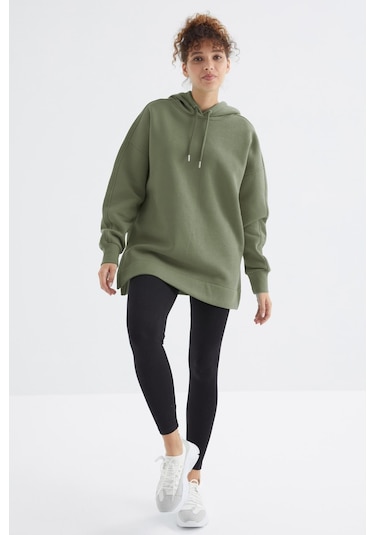 Tommy Life Çağla Reglan Kol Basic Kapüşonlu Oversize Sweatshirt Tunik - 97242 Çağla