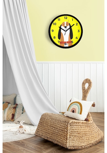 Sevimli Köpek Çocuk Odası Duvar Saati - 30cm - Önü Camlı Siyah Kasa - Sessiz Mekanizma-jh1062 Siyah