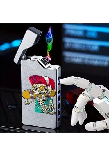 Trendooze Gaojunshop01 Siyah Rüzgar Geçirmez Usb Şarjlı Dijital Çakmak Çift Arklı Siyah Siyah