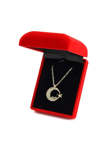 Forentina Zirkon Taşlı Ay Yıldız Kolye Ps0993 Sarı