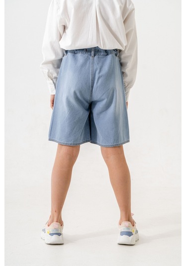 Kız Çocuk Şeritli Kot Şort Etek 2875 Açık Mavi