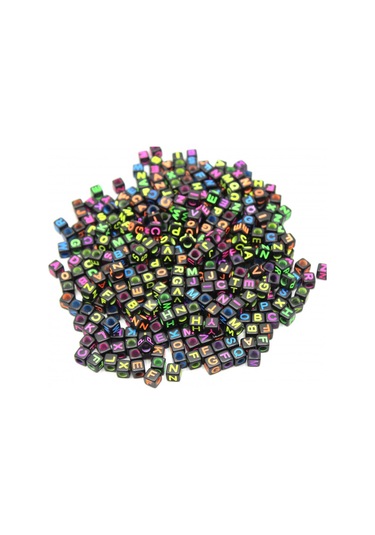 Harf Boncuk Akrilik Küp Renkli Siyah 6 Mm 250 Gr