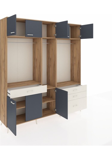 Hyperion Dolap 8 Raflı 4 Çekmeceli 3 Askılı 220x44x243 Çam-antrasit/aytaşı Antrasıt/aytası