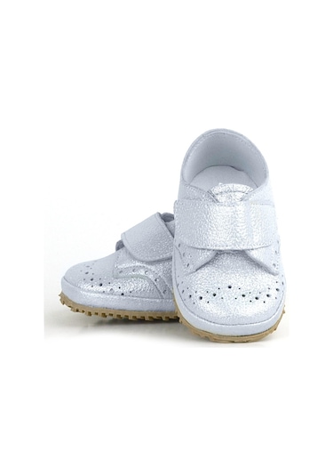 Hakiki Deri Gümüş Gri Cırtlı Bebek Patik Ayakkabı Gümüş
