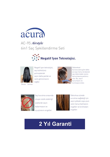Ac-95 Airstyle Negatif İyonlu 6in1 Saç Şekillendirme Ve Kurutma Seti