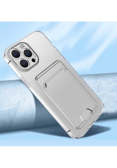 İphone Uyumlu 12 Pro Max Uyumlu Kartlıklı Şeffaf Hptk Setra Clear Silikon Kılıf-renksiz Renksiz