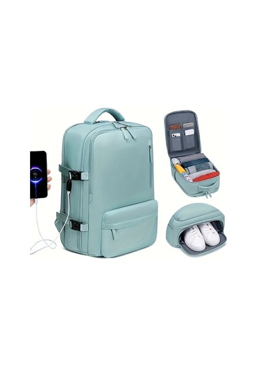 Xuweiwei Large Kapasiteli Light Green Seyahat Sırt Çantası Ayakkabı Bölmeli Hafif Laptop Çantası Şarj Portlu "value":"mavi"