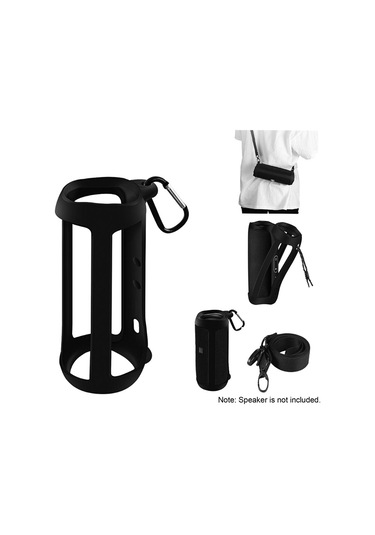 Wezone Jbl Flip5 İçin Silikon Korumalı Kılıf - Omuz Askısı Ve Dağcı Kanca İle Siyah