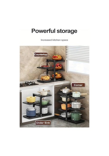 Honeybeeshop Tokalı Ayarlanabilir Karbon Çelik Depolama Rafı 3+4 Katmanlı Mutfak Gereçleri Organizasyonu 1100 Koyu Ceviz