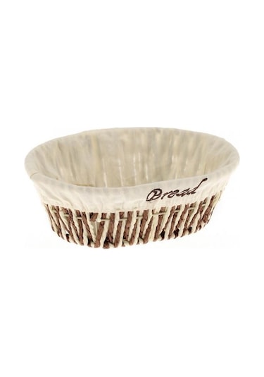 Ün-ev 1521a Şık Tasarımlı Oval Kahverengi Krem Hasır Ekmek Sepeti Kahverengi