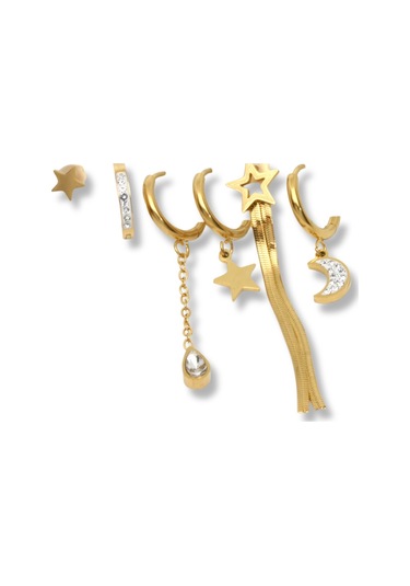 Waves And Pebbles Altılı Özel Küpeler Altın