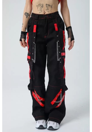 Paradise Kırmızı Şerit Detaylı Baggy Cyber-pants Çok Renkli