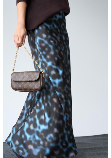 Uzun Saten Etek - Siyah-mavi Siyah - Mavi