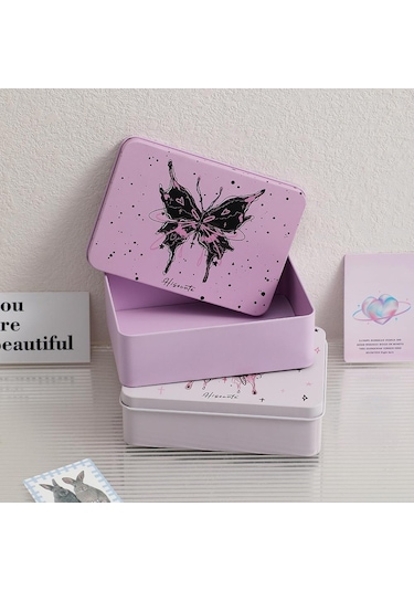 Bej Ins Tarzı Kız Dıy El Hesabı Etiket Goo Kart Saklama Kutusu Öğrenci Masaüstü Bitirme Yıldız Kartı Depolama Demir Kutu