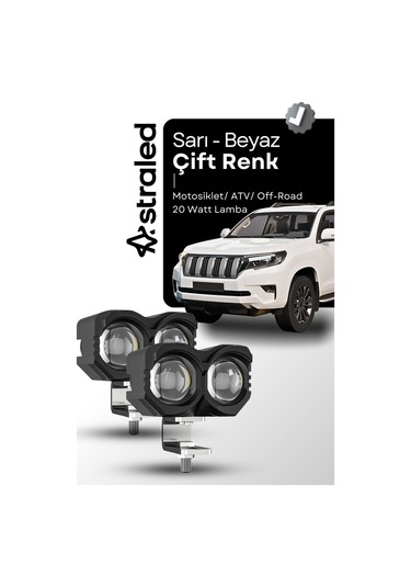 2 Adet Çift Renk Sarı Beyaz 60 Watt Motosiklet Atv Off Road Led Lamba Uyumlu