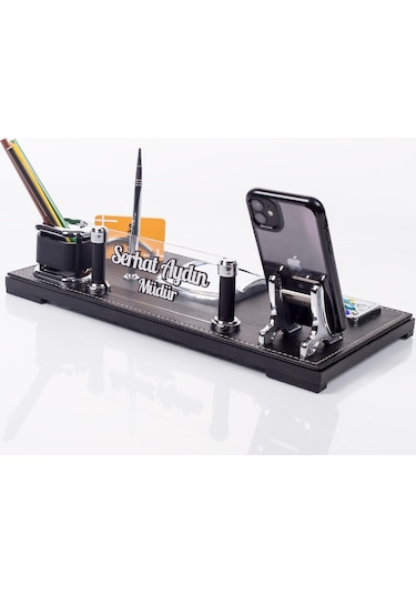 Babil Masa İsimliği Kabartma Yazı Deri Ofis Masaüstü İsimlik Seti