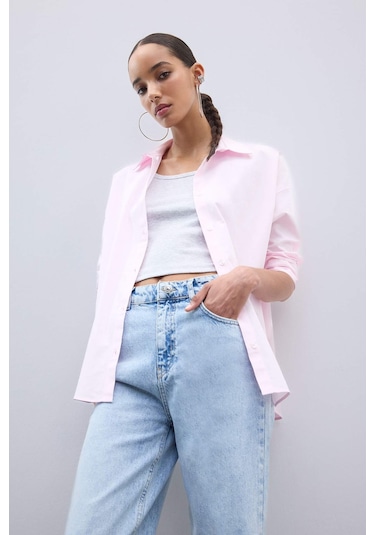 DeFacto Oversize Geniş Kalıp Basic Düz Oxford Uzun Kollu Gömlek C4597AX25SPPN633