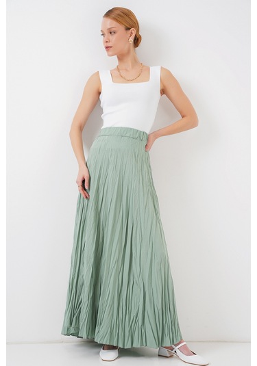 Kadın Uzun Kırışık Etek 8042 - Çağla Çağla