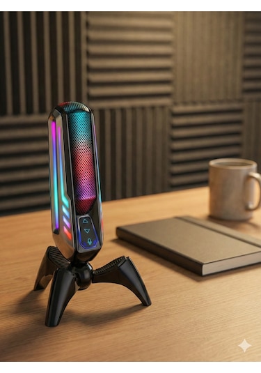 Elyvra Rgb Usb Masaüstü Mikrofon Oyun Canlı Yayın Karaoke Konferans Siyah