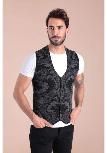 Ferraro Çift Renk Yün Triko Yelek - Siyah-Siyah