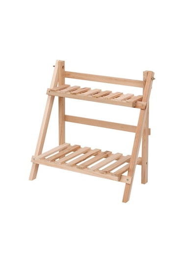 Sones Oturma Odası Ahşap Çift Katmanlı Saksı Depolama Rafı Kozmetik Düzenleme Ve Dekorasyon Rafı Ahşap Rengi