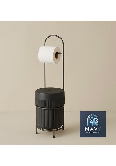 Kovalı Tuvalet Kağıtlığı, Çöp Kovalı Tuvalet Kağıdı Askısı, Banyo Çöp Kovası, Tuvalet Kağıtlık Siyah