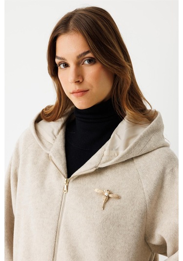 Fermuar Kapamalı Kapişonlu Kaban Taş Taş