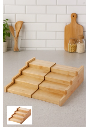 Bambu 3 Katlı Stand Mutfak Raf Baharatlık Standı Açılır Kapanır Stand Naturel