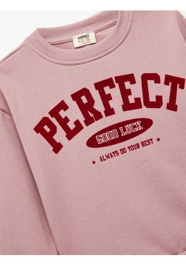 Koton Pamuklu Şardonlu Uzun Kollu Bisiklet Yaka Baskılı Sweatshirt Pembe 6wkg10202ak Gül