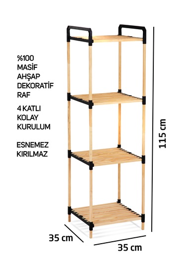 Nr 03 4 Katlı Masif Ahşap Raf Ahşap