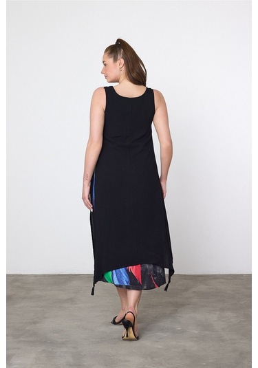 Schık Schık Kadın Yazlık Bol Kolsuz Rahat Baskılı Elbise Turkuaz