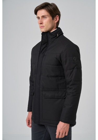 Morven Erkek Siyah Polyester Çıtçıtlı Kapüşonlu Mont 25ks024007001 Siyah Siyah