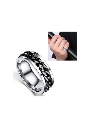 Punk Rock Stainless Steel Rotatable Chain Rings, Ring Size:6 Black Çok Renkli