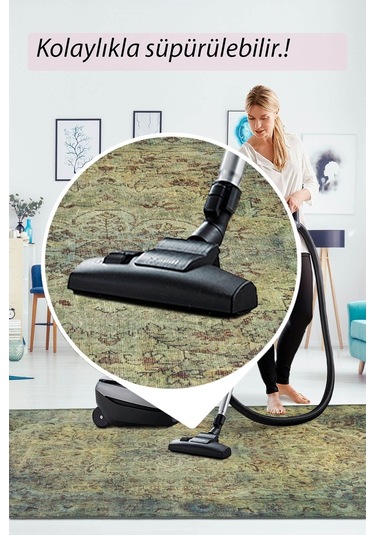 Blues Vintage Desenli Dokuma Taban Dekoratif Yeşil Halı (Al 23)