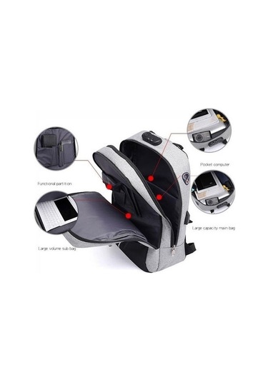 Moda Su Geçirmez Çok Fonksiyonlu Anti-hırsızlık Şifre Kilidi Usb Şarj Sırt Çantası Dizüstü Rahat Sırt Çantaları Iş Seyahat Çantası 3v5952 Gri