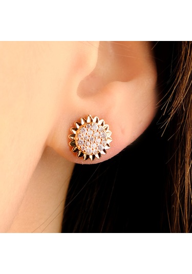 Lekka Design Zirkon Taşlı Kadın Papatya Küpe Altın