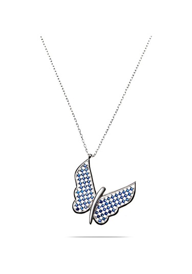 Mavi Zirkon Taşlı Zarif Tasarım 925 Ayar Gümüş Kelebek Kolye (459601781)