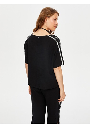 Resort Palmiye Baskı Detaylı Kısa Kol Müslin Bluz S25blz061 Us25blz06110 Siyah