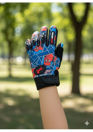 Çocuk Motosiklet & Bisiklet Eldiveni Örümcek Adam Desenli - Güvenli Sürüş İçin