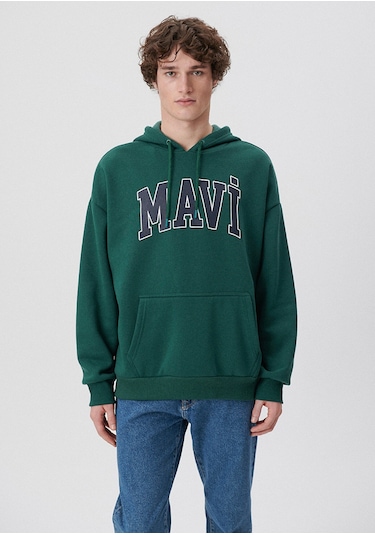 Mavi - Mavi Logo Baskılı Kapüşonlu Yeşil Sweatshirt 067149-71874 Yeşil