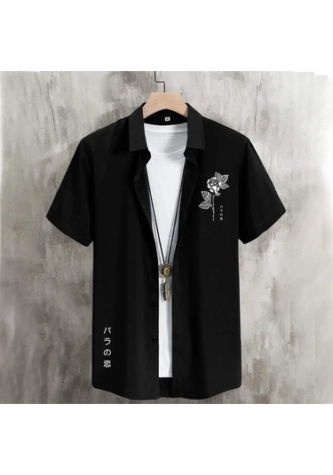 Snapbuy 2025 Erkek 3d Havai Gömlek - Basit Çizgili, Gevşek Nefes, Yazlık Kısa Kollumercan Kırmızı Mercan Kırmızı