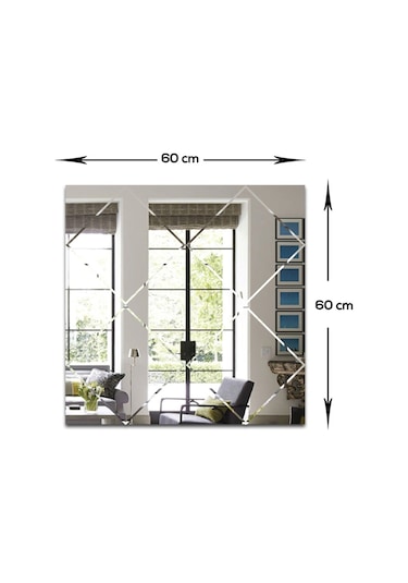 Ayna | Düz Ayna | Baklava Kanallı Kare Ayna | 60Cm X 60Cm Şeffaf