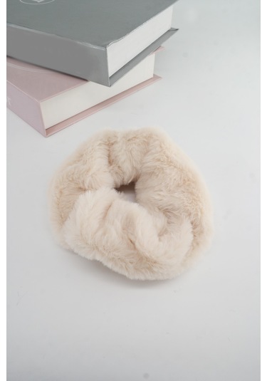 Bayan Peluş Lastik Toka-5103 Krem
