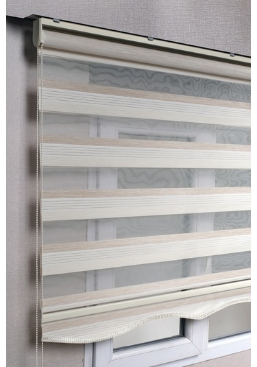  Etekli Premium Çift Renk Krem - Beyaz Ev Ofis Zebra Stor Perdeler Krem Beyaz